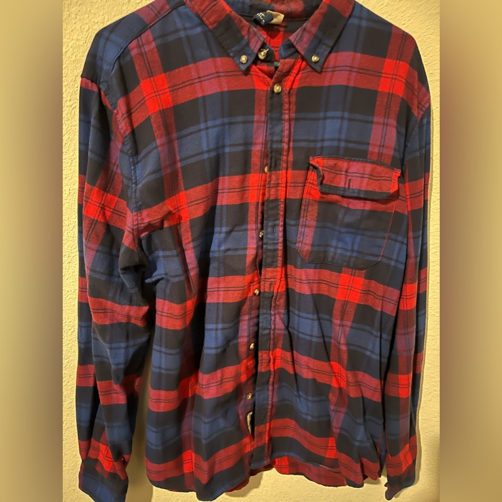 long sleeve red and blue plaid shit size large